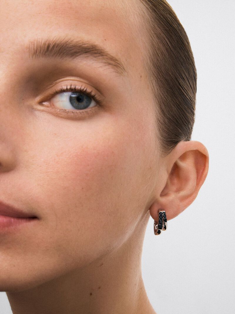Double hoop earrings made of 925 silver with spinels. image number 1