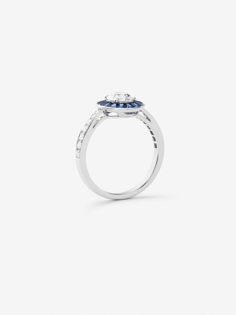 18K White Gold Ring with Blue Zafiros in Trapecio Size of 0.67 Cts and Bright Size of 0.88 CTS image number 4