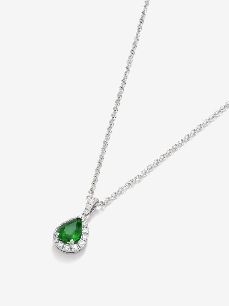 18K white gold pendant with emerald and brilliant cut diamonds with a total of 0.15 cts image number 1