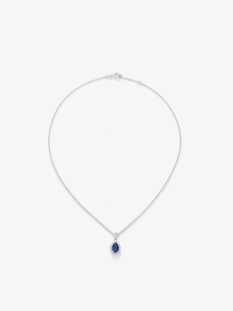 18K white gold pendant with pear-cut blue sapphire of 1.08 cts and brilliant-cut diamonds with a total of 0.1 cts image number 0