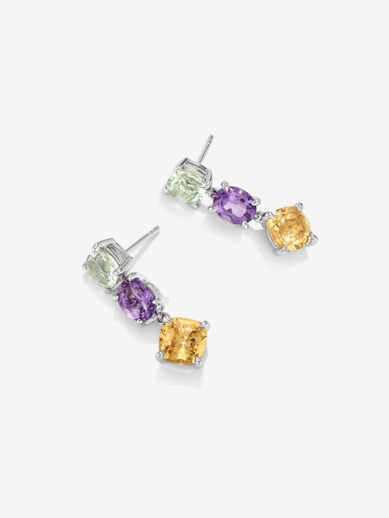 925 long silver earrings with green, purple and citrine ameter image number 2