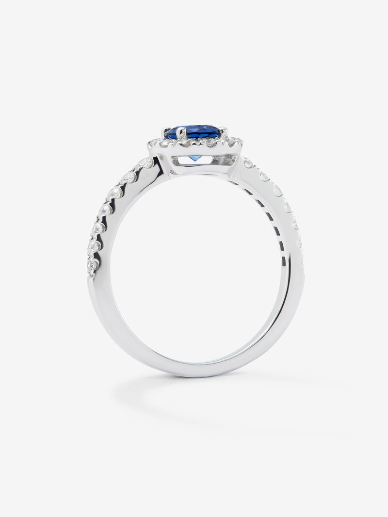 18K white gold ring with brilliant-cut blue sapphire of 0.82 cts and brilliant-cut diamonds with a total of 0.42 cts image number 2