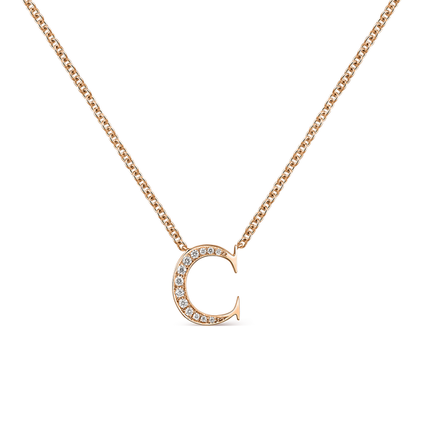 Colgante letra C de oro rosa de 18kt con diamantes, PT17002-ORDC_V