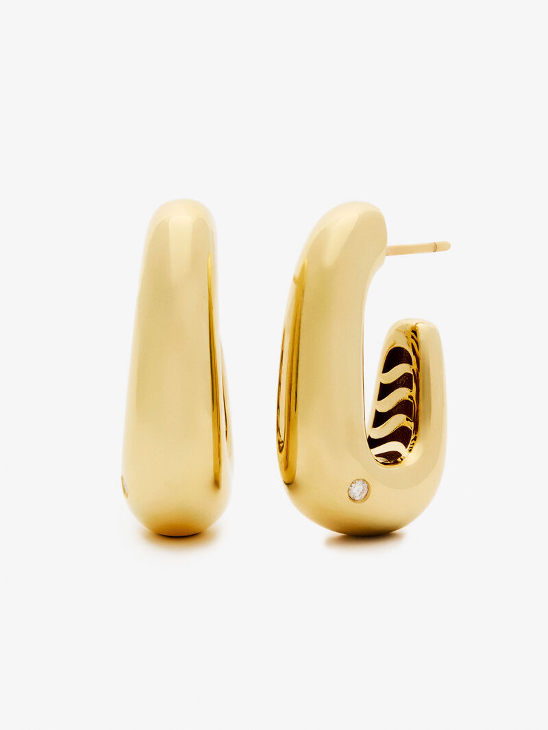 Large 18K yellow gold hoop earrings with 0.05 ct brilliant cut diamonds image number 0