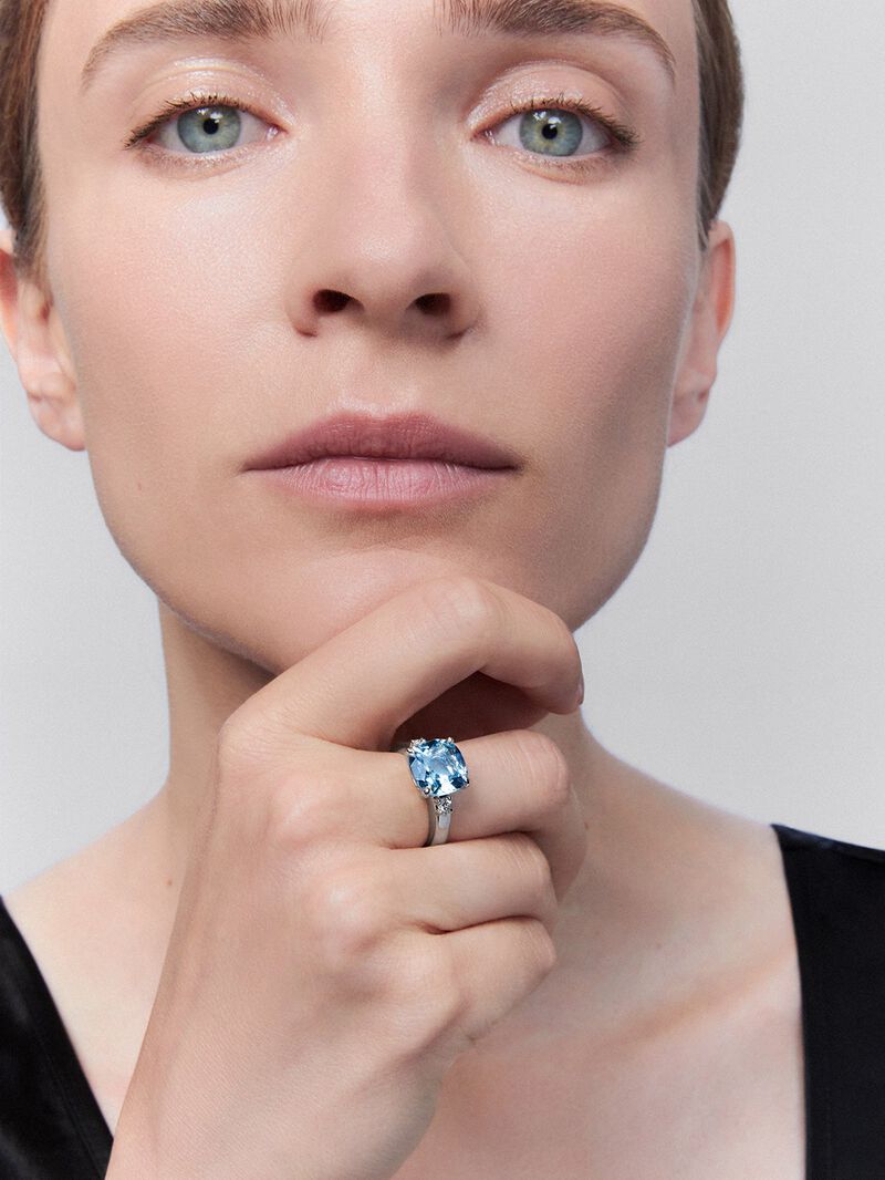 Three-piece 925 silver ring with topaz and diamonds image number 4