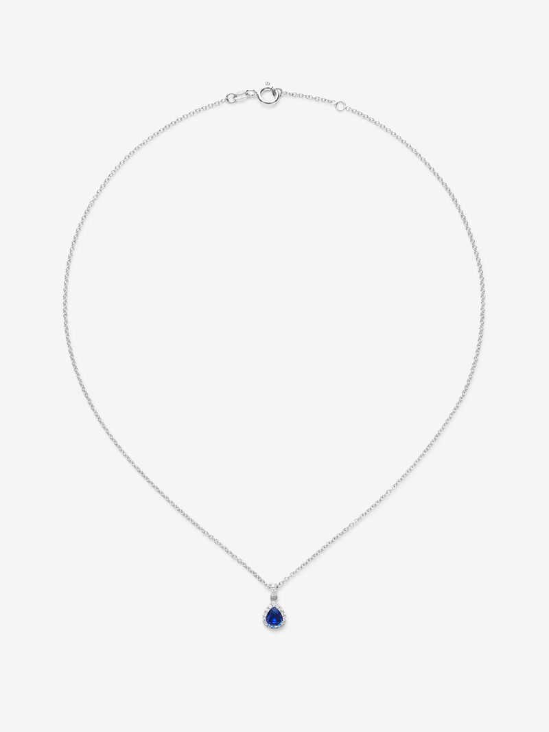 18K white gold pendant with pear-cut blue sapphire of 1.08 cts and brilliant-cut diamonds with a total of 0.1 cts image number 0
