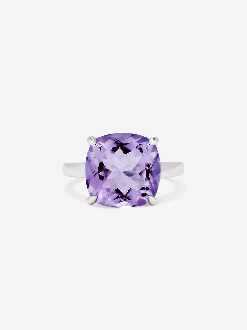 Silver ring with purple amethyst image number 1