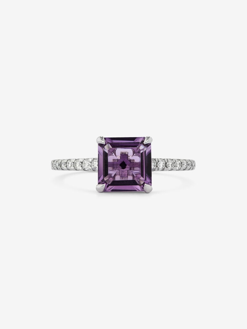 18K white gold ring with radiant cut purple amethyst of 1.79 cts and 18 brilliant cut diamonds with a total of 0.18 cts image number 2