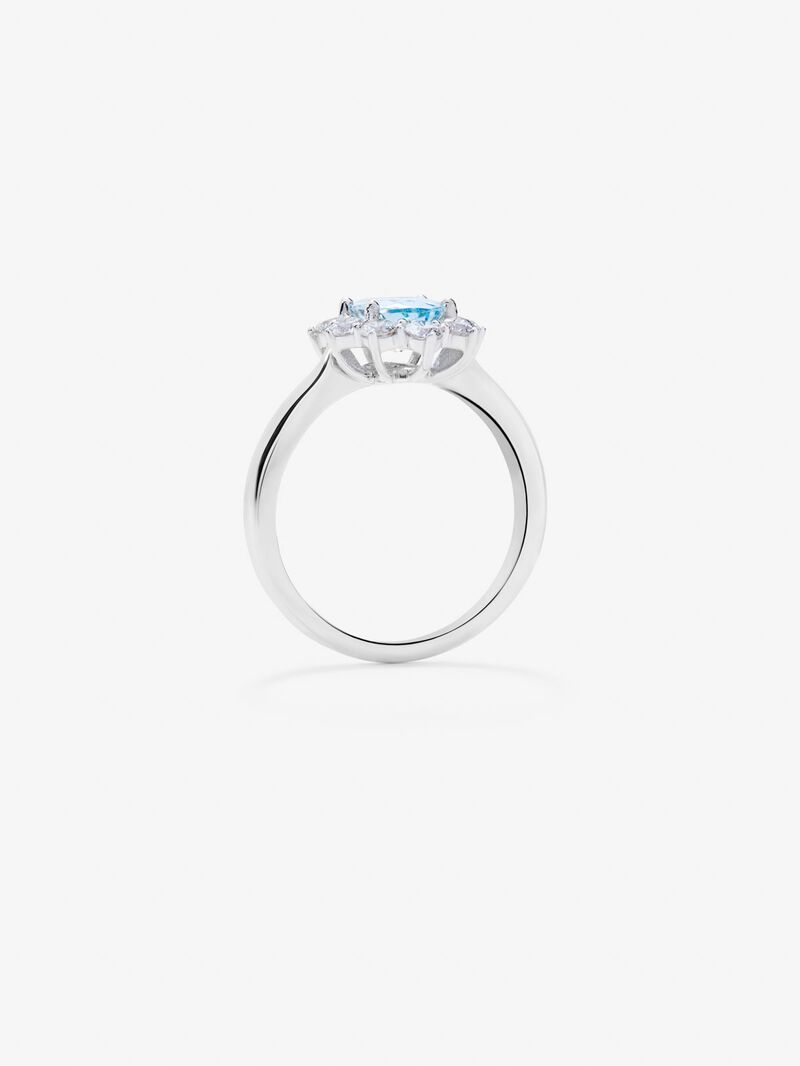 18kt White Gold Ring with Central Aguamarina and Diamond Orla image number 4