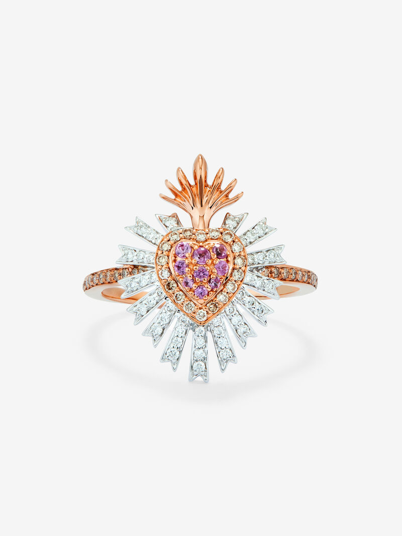 18K pink and white gold ring with 9 brilliant-cut pink sapphires with a total of 0.1 cts, 46 brilliant-cut diamonds with a total of 0.17 cts and 40 brilliant-cut brown diamonds with a total of 0. 17 cts image number 2