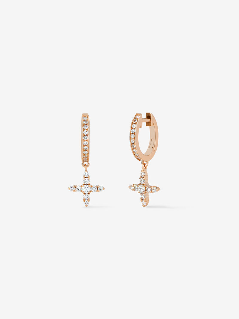 Individual hoop earring with hanging star in 18K rose gold with diamonds. image number 0