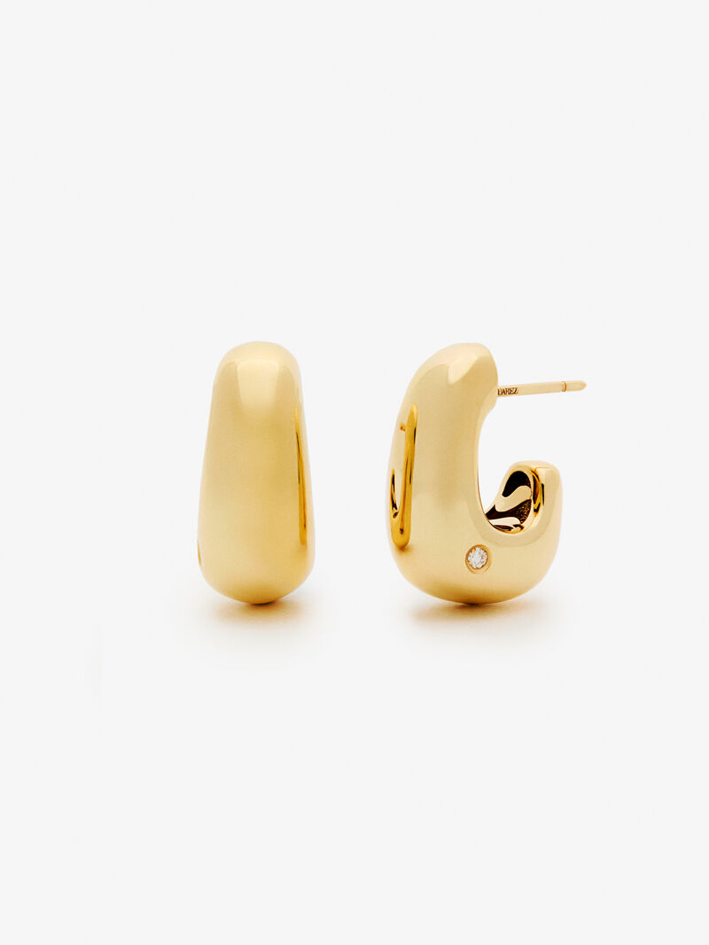 Small 18K yellow gold hoop earrings with 0.05 ct brilliant cut diamonds image number 0