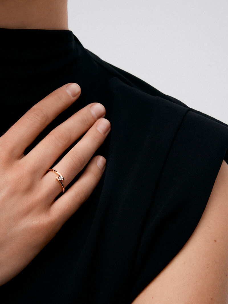 18K rose gold solitaire ring with 0.1 ct brilliant cut diamond image number 1