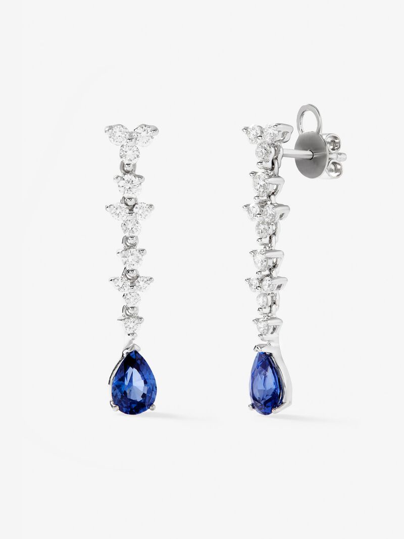 18K white gold earrings with 2 pear-cut blue sapphires of 1.82 cts and 24 brilliant-cut diamonds with a total of 0.86 cts image number 0