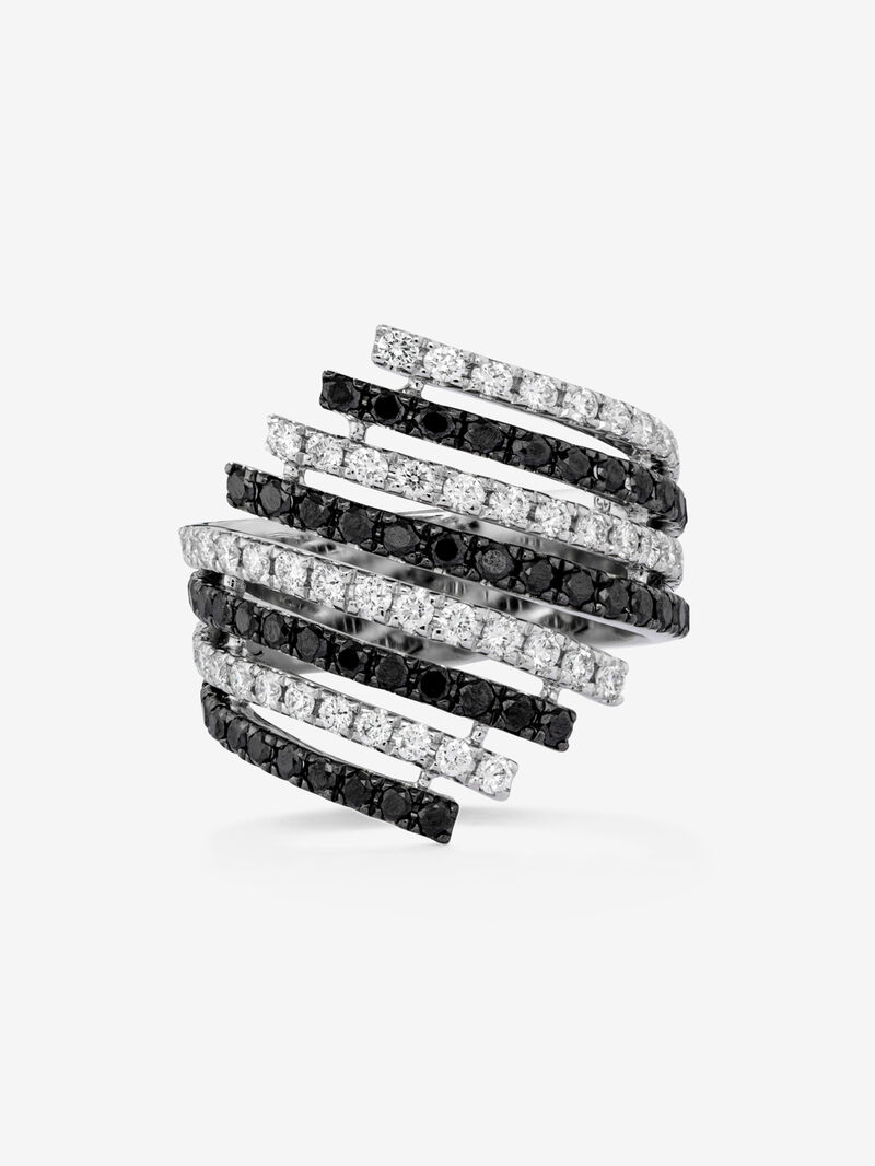 18K white gold multi-arm ring with 54 brilliant-cut diamonds with a total of 0.75 cts and 54 black diamonds with a total of 0.9 cts image number 2