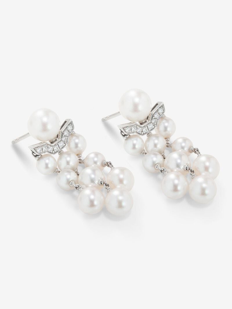 18K white gold earrings with 20 Akoya pearls and 16 brilliant-cut diamonds with a total of 0.08 cts image number 2