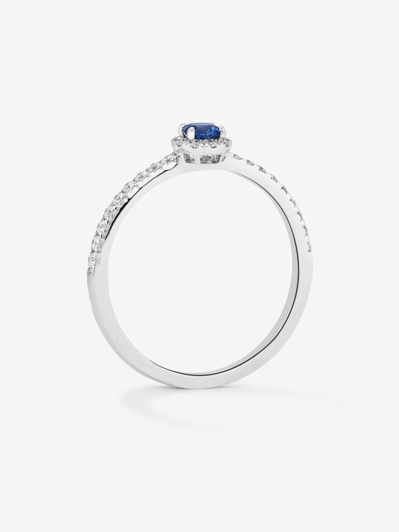 18K white gold ring with brilliant-cut blue sapphire of 0.15 cts and border and arm of 28 brilliant-cut diamonds with a total of 0.2 cts image number 4