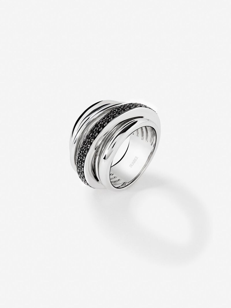 Silver multi-arm ring with 57 brilliant-cut black spinels with a total of 0.71 cts image number 0