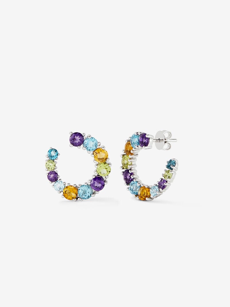 Open Silver Aro Earrings 925 with multicolored gems image number 0