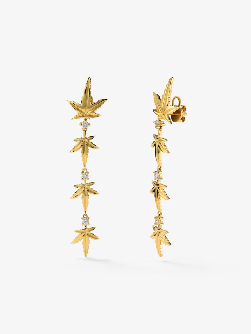 18K yellow gold earrings with six brilliant-cut diamonds totaling 0.29 cts, in a maple leaf design image number 0