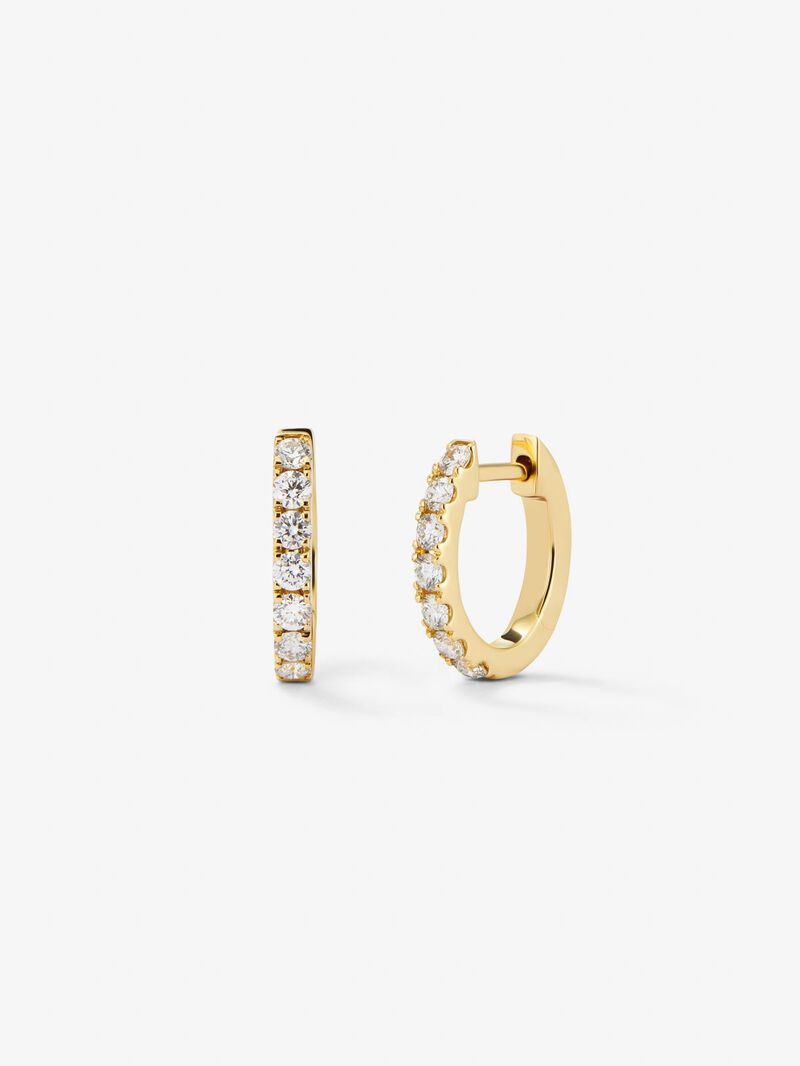 18K yellow gold hoop earrings with 14 brilliant-cut white diamonds with a total of 0.39 cts image number 0