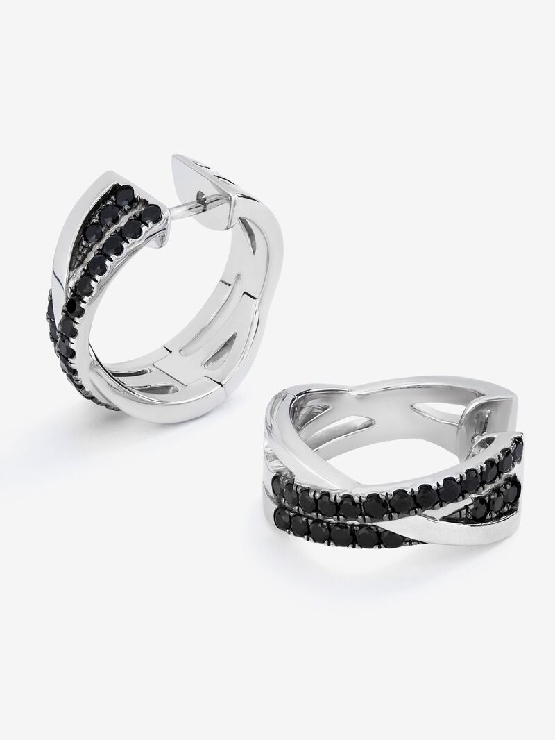 Double crossed hoop earrings made of 925 silver with spinels. image number 2