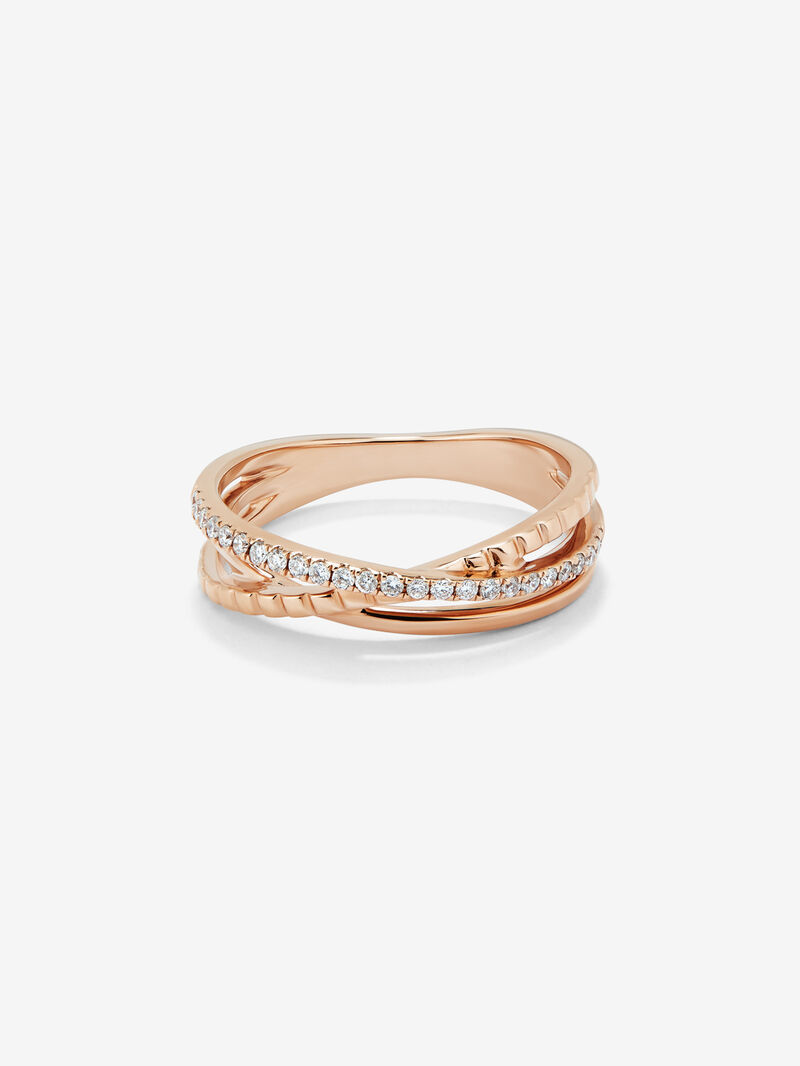 18K Rose Gold Triple Band Crossed Ring with Diamonds image number 2