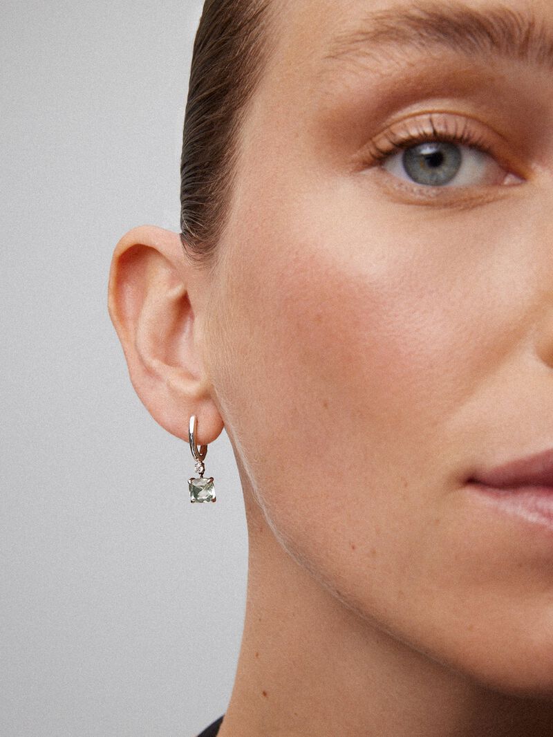 925 Silver hoop earrings with hanging green amethyst image number 1