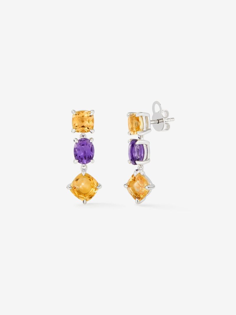925 silver earrings with citrine quartz and purple amethysts image number 0