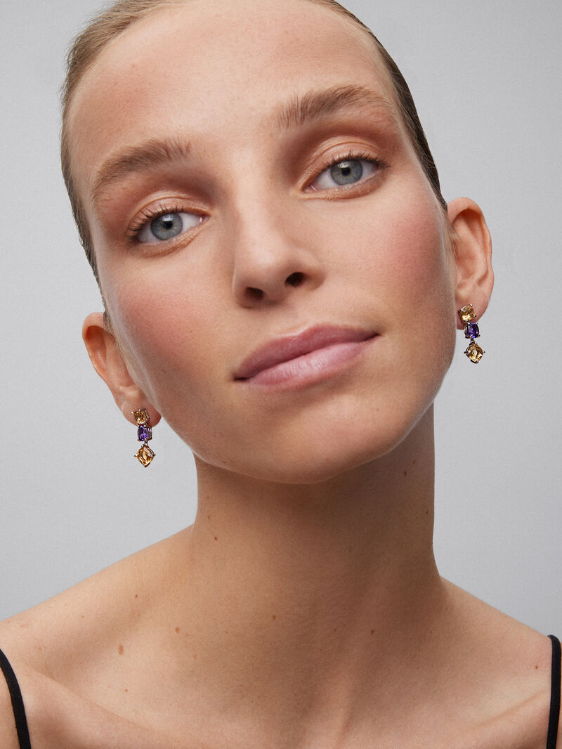 925 silver earrings with citrine quartz and purple amethysts image number 1