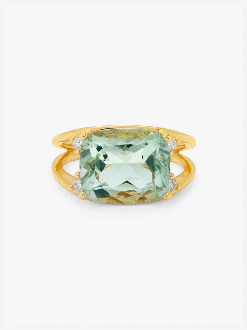 18K yellow gold ring with cushion-cut green amethyst of 7.3 cts and 4 brilliant-cut diamonds with a total of 0.13 cts image number 2
