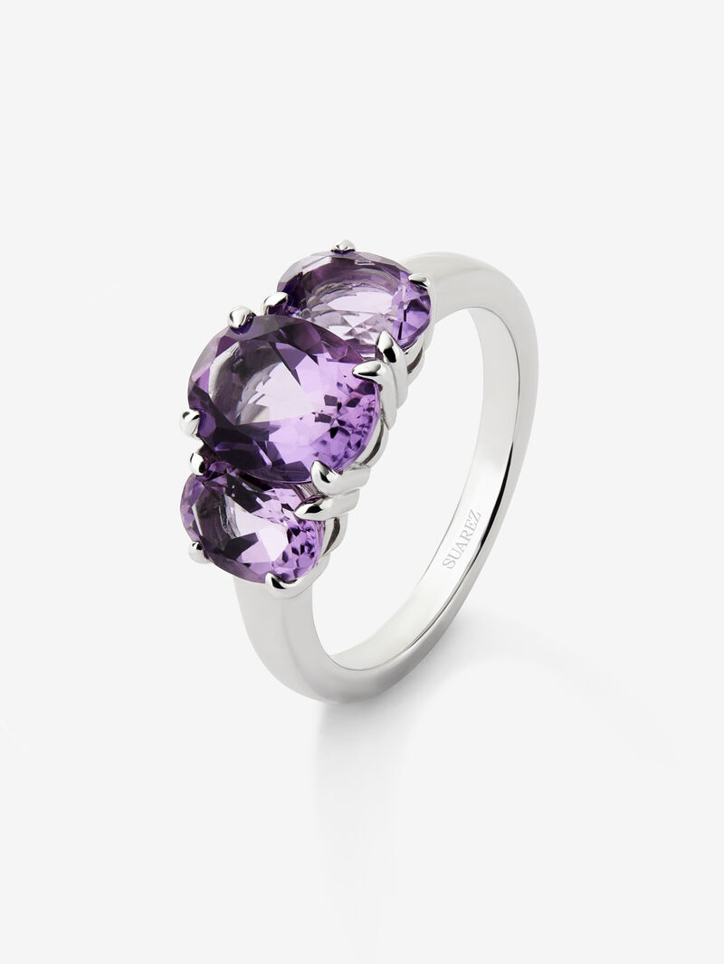 925 silver triple ring with oval-cut purple amethysts of 3.21 cts image number 0