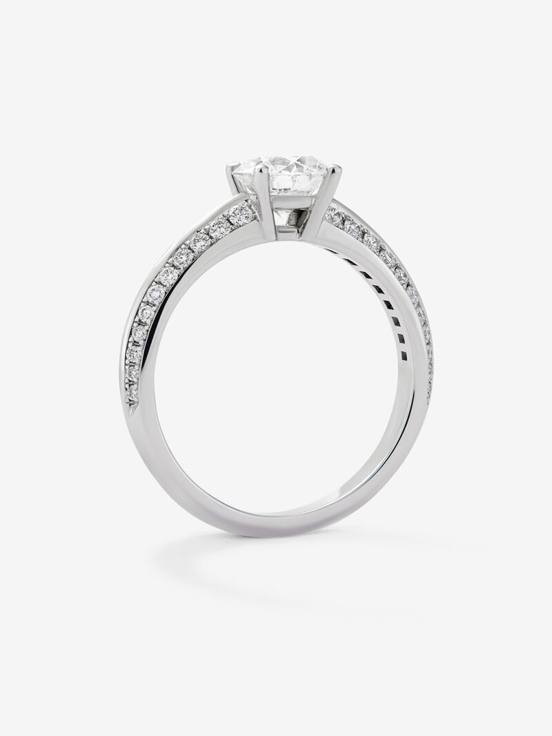 Solitaire ring in 18K white gold with a 1-carat central diamond and additional brilliant-cut diamonds totaling 0.33 cts image number 4