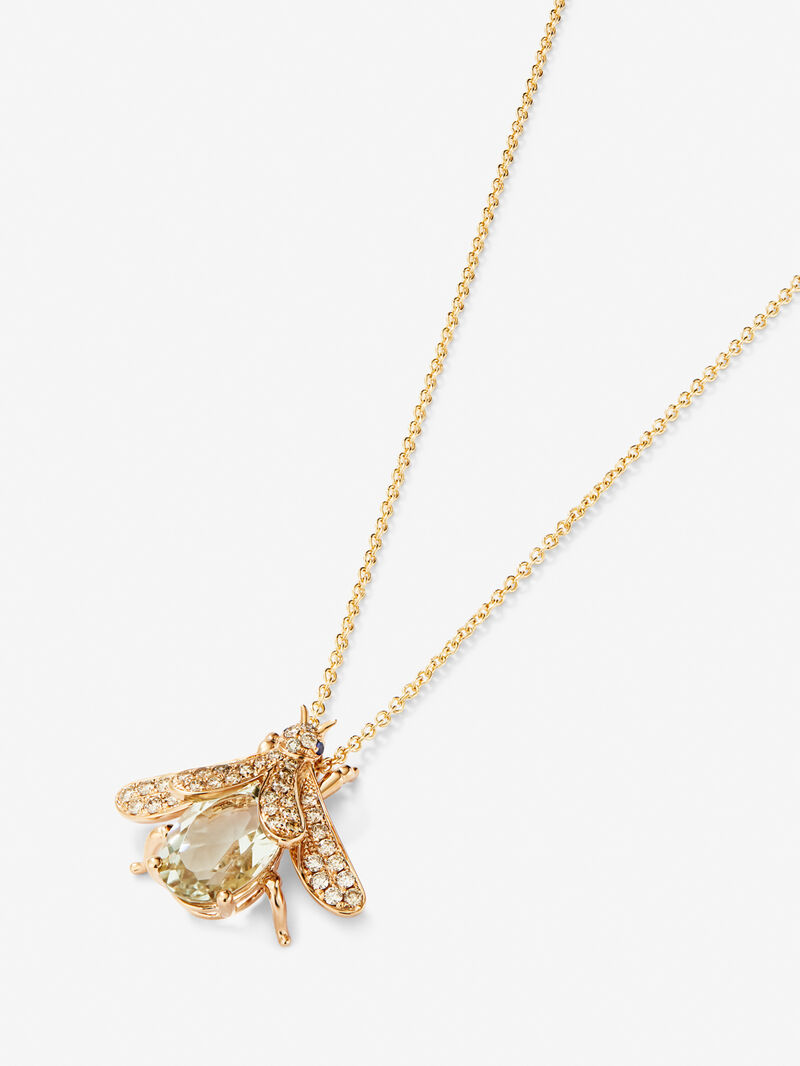 18K Rose Gold Insect Pendant Chain with Green Amethyst and Diamond image number 2