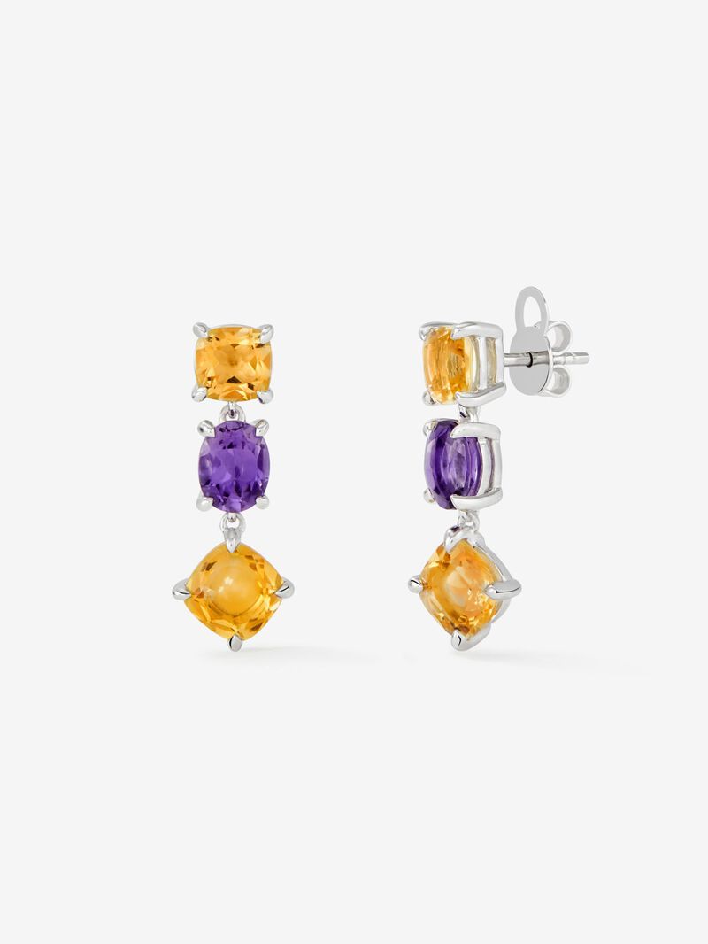 925 silver earrings with citrine quartz and purple amethysts image number 0