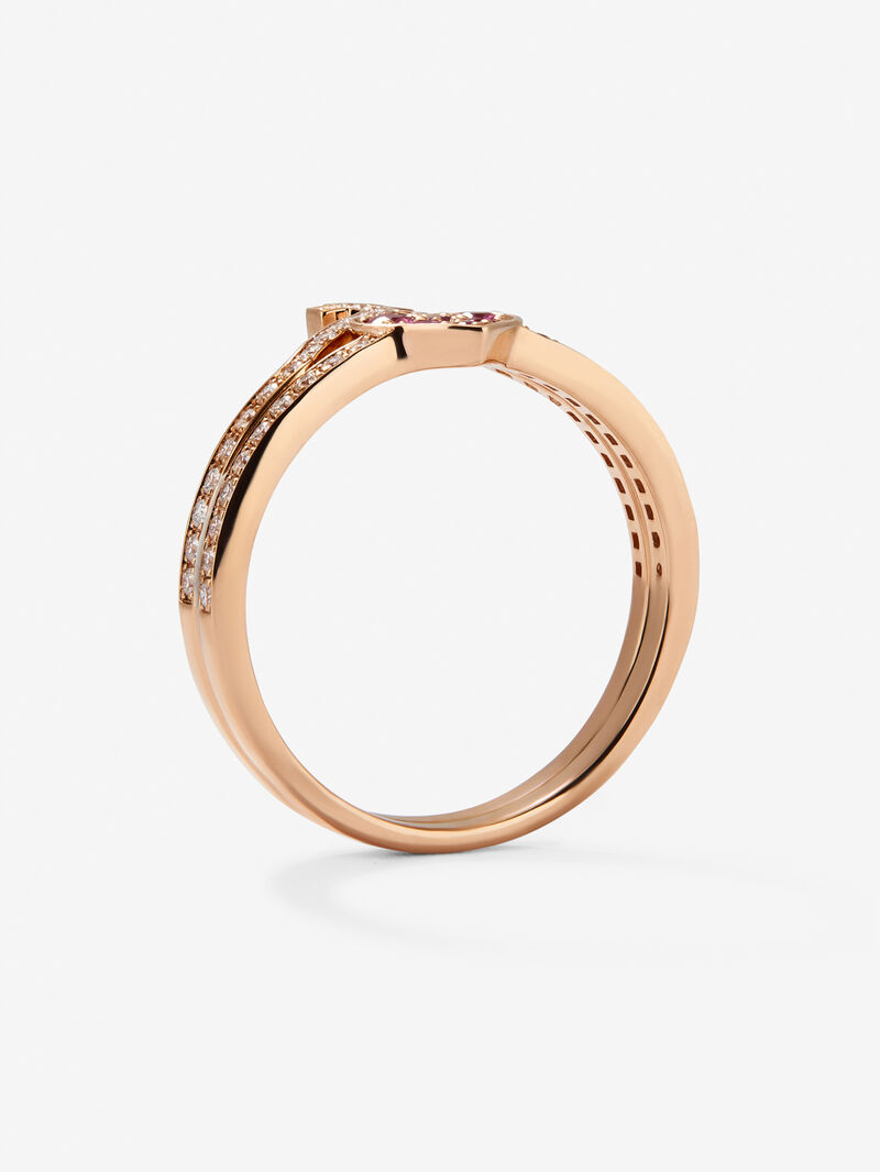18Kt rose gold ring with diamonds and pink sapphires image number 4