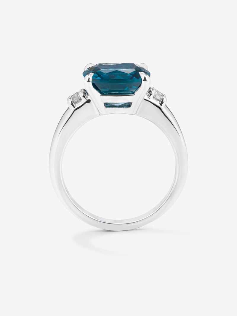 925 silver triple ring with cushion-cut London blue topaz of 5.08 cts and 2 brilliant-cut diamonds with a total of 0.12 cts image number 4