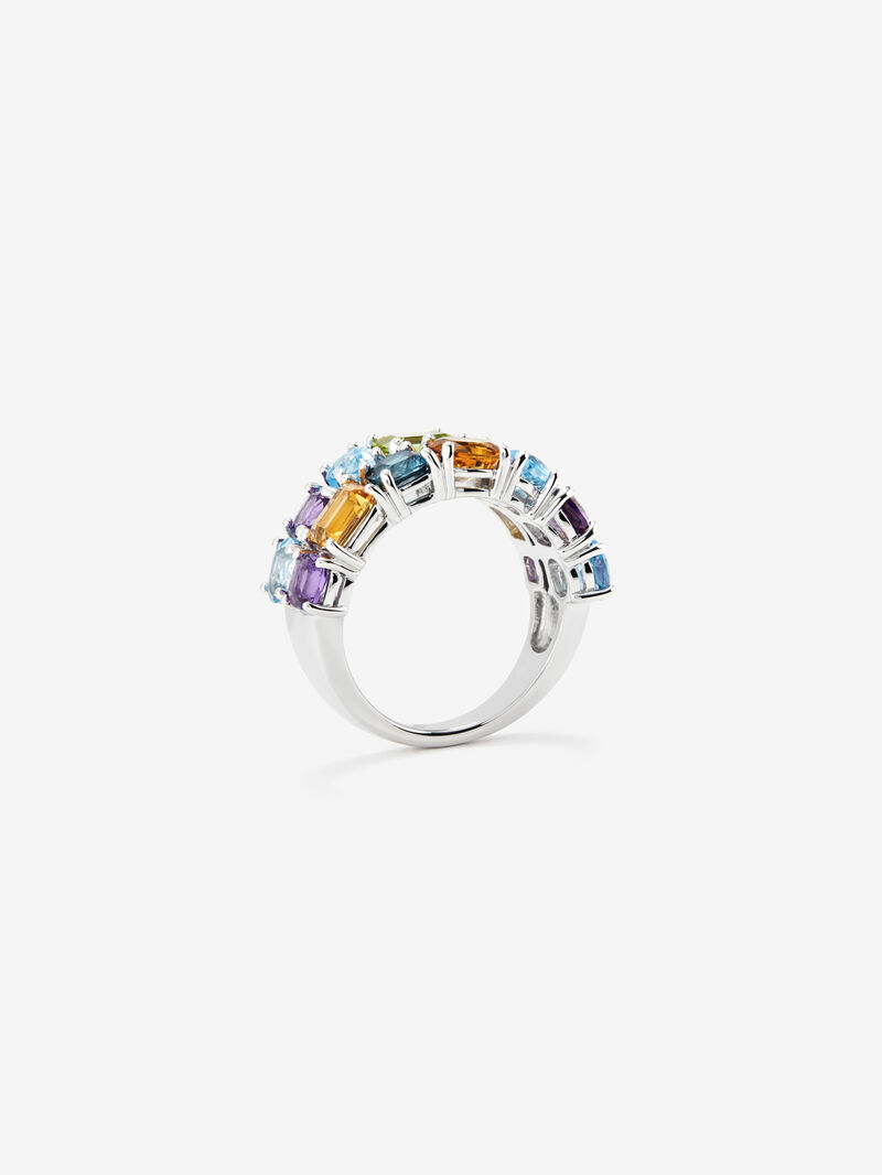 925 Silver double band ring with multicolored gems image number 4