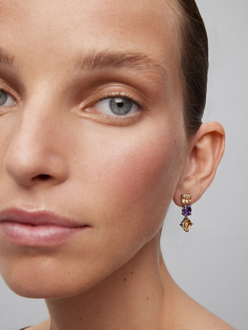 925 silver earrings with citrine quartz and purple amethysts image number 3