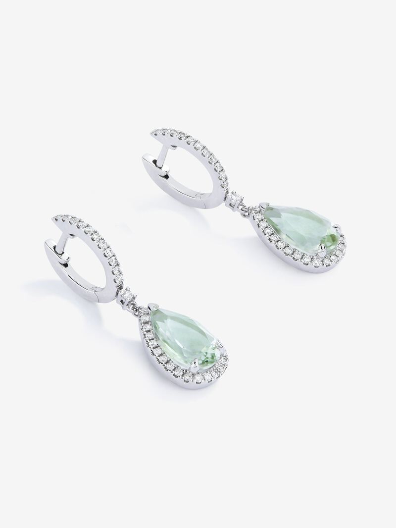 18K white gold earrings with 2 pear-cut green amethysts with a total of 3.32 cts and 72 brilliant-cut diamonds with a total of 0.4 cts image number 2
