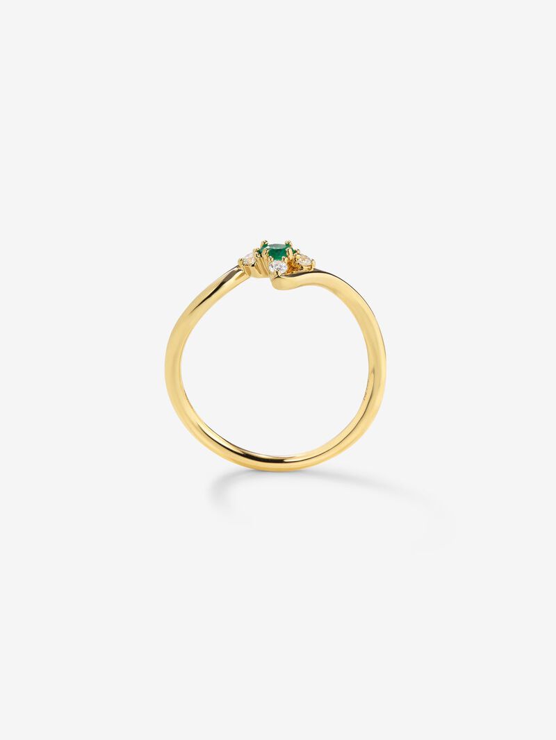 18K yellow gold ring with brilliant-cut green emerald of 0.088 cts and 4 brilliant-cut diamonds with a total of 0.08 cts image number 4
