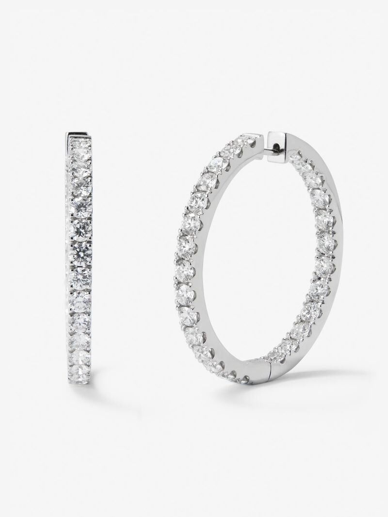 18K White Gold Aro Earrings with claw diamonds image number 0