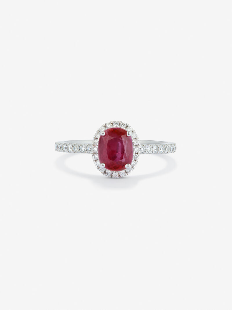 18K White Gold Ring with intense red ruby ​​in 0.68 cts and white diamonds in a brilliant 0.31 cts image number 2