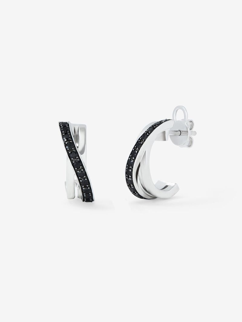 Crossed hoop earrings made of 925 silver with spinels image number 0