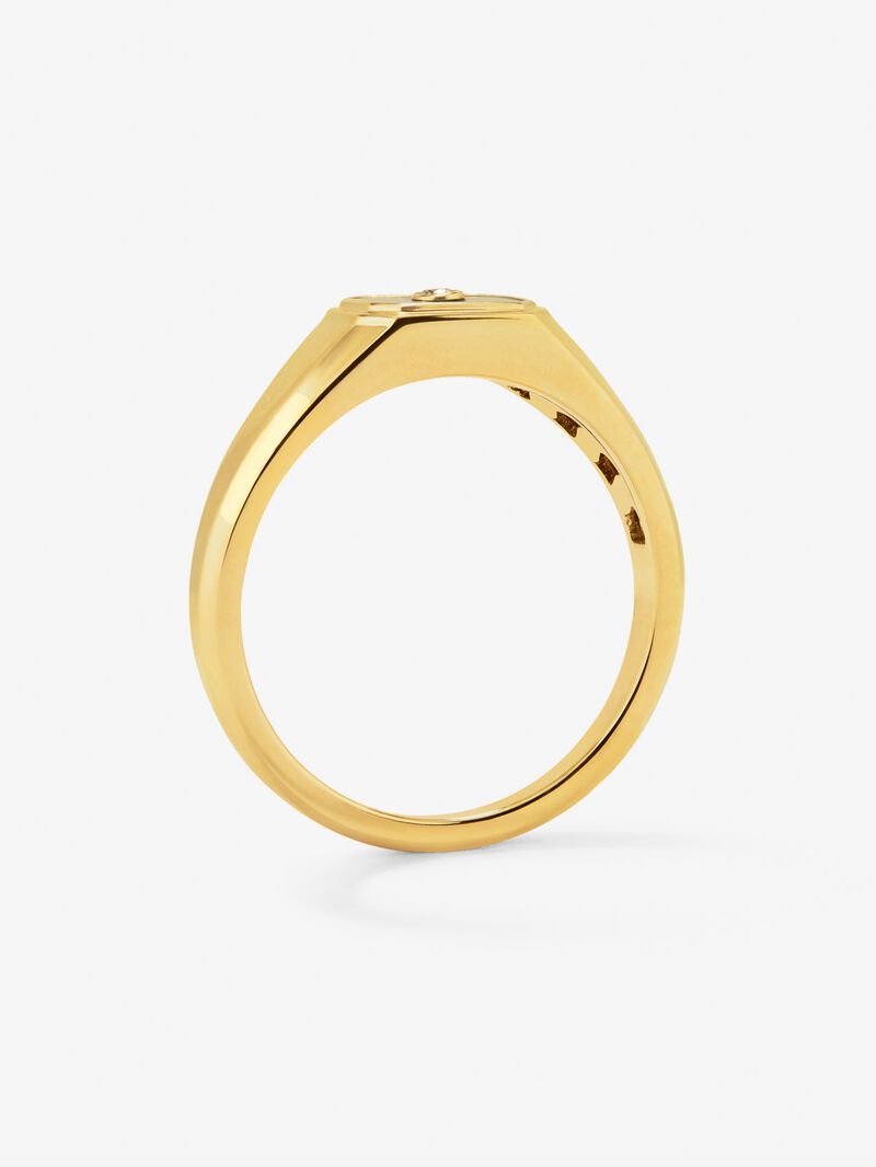 Small 18K yellow gold signet ring with 0.2 ct green malachite and 0.01 ct brilliant cut diamond image number 4
