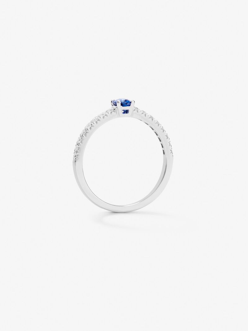 18K White Gold Solitary Ring with Zafiro and Diamond image number 4