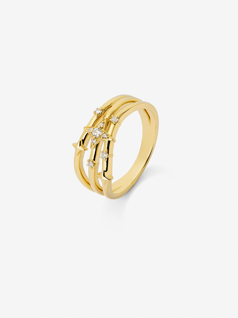 18K yellow gold multi-arm ring with 9 brilliant-cut diamonds with a total of 0.08 cts image number 0