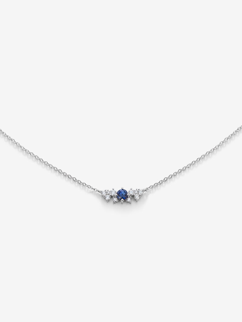 18K white gold pendant chain with sapphire and diamonds. image number 2