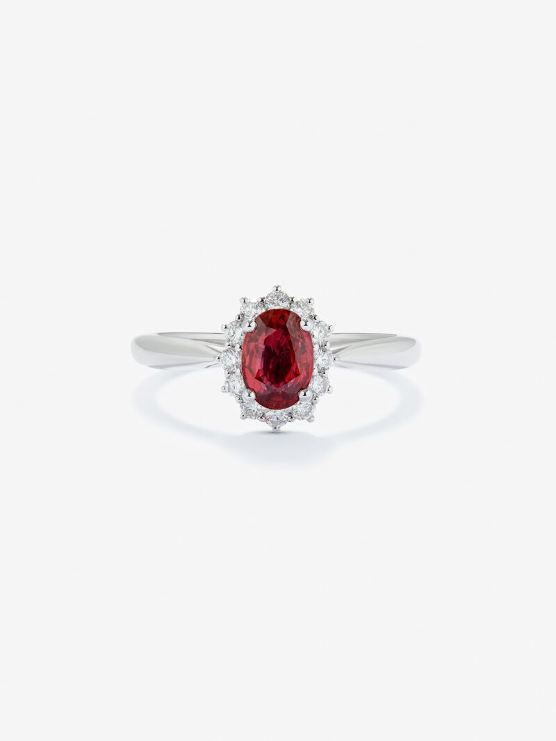 18K White Gold Ring with Red Red Vivid in Oval size of 1 cts and white diamonds in bright size of 0.26 cts image number 2