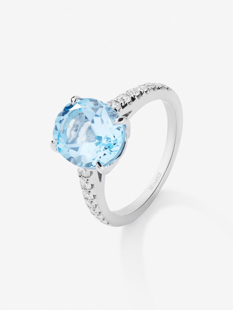 18K yellow gold ring with blue Sky Topacio in 3.8 cts and diamonds in bright size image number 0